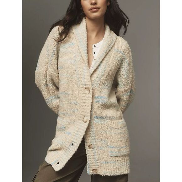 Anthropologie Pilcro OVERSIZED Cardigan Sweater Womens XS Beige Blue Cozy $198 - Picture 4 of 11